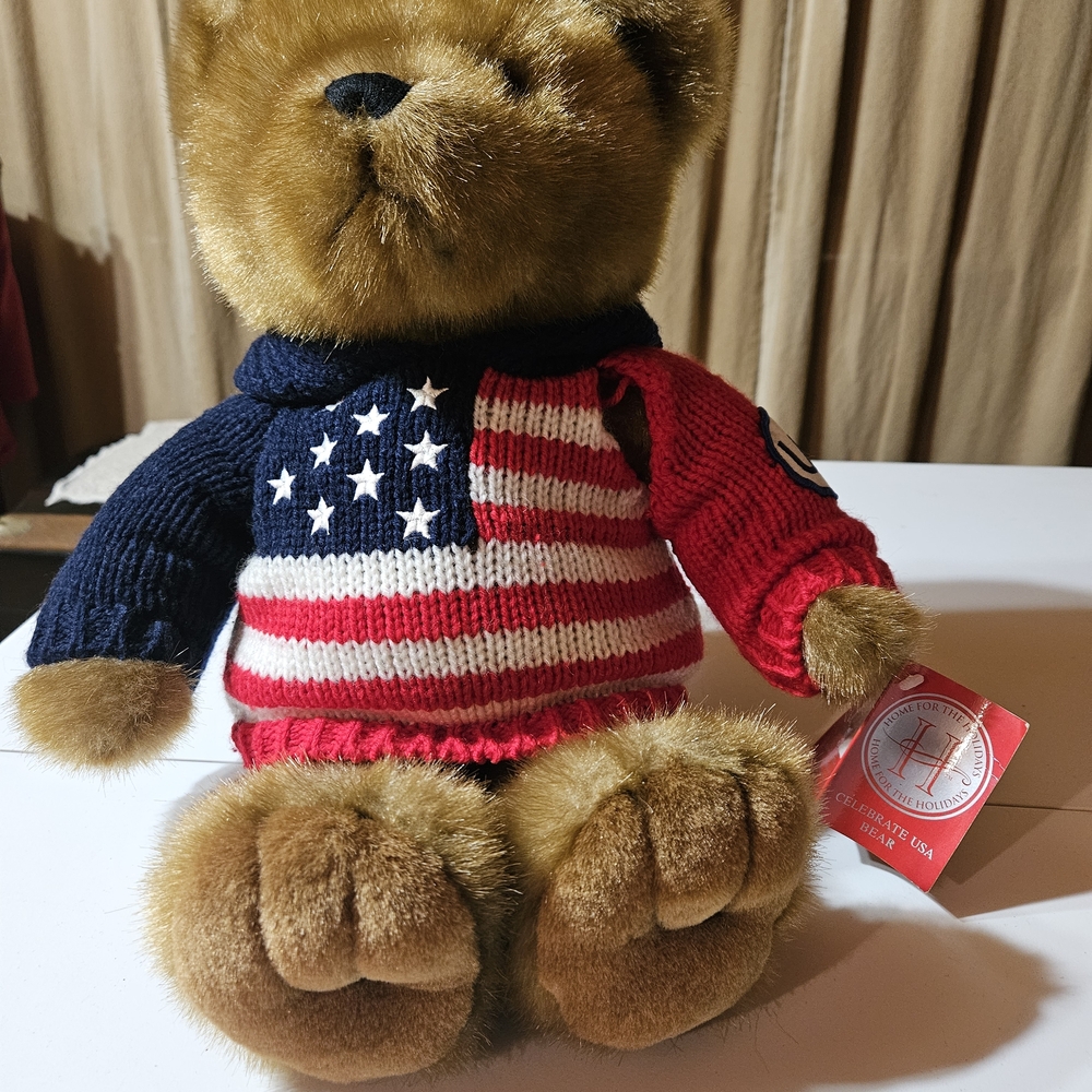 Patriotic Teddy Bear with Flag Sweater